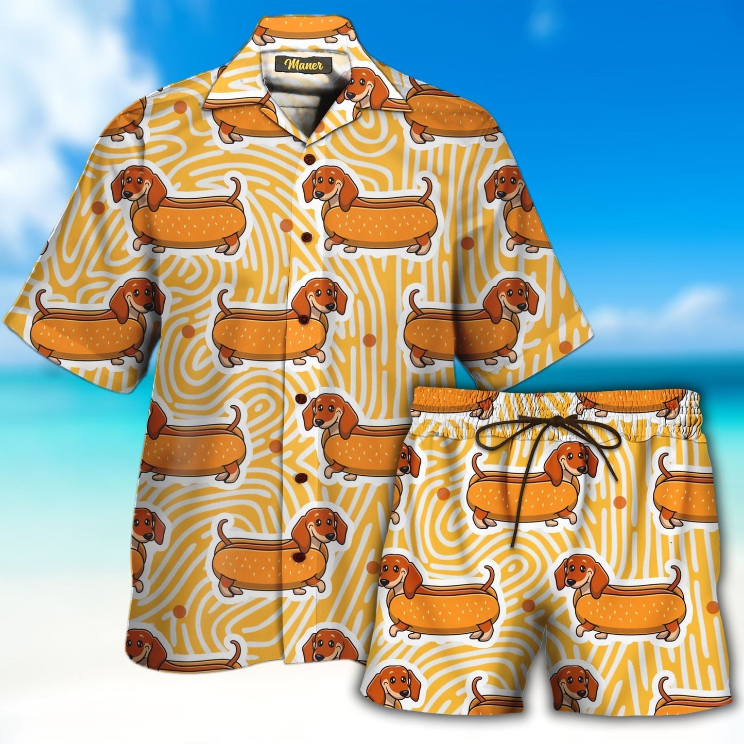 Dachshund Hot Dog Nice Ornamental Hawaiian Shirt And Short, Hawaiian Shirt Gift, Christmas Gift