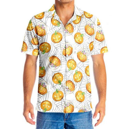 Halloween Pumpkin Candy On Spider Web Dramatic Hawaiian Shirt, Hawaiian Shirt Gift, Christmas Gift