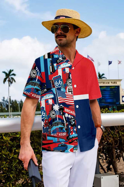 Navy And Red America Pop Art Hawaiian Shirt,Hawaiian Shirt Gift, Christmas Gift
