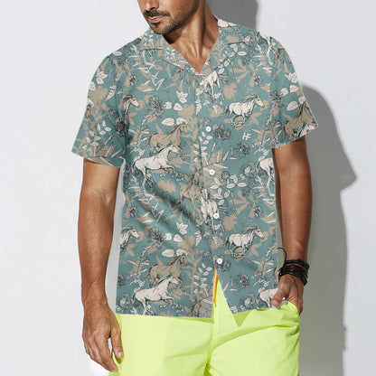 Drab Color Beautiful Horses Design Hawaiian Shirt,Hawaiian Shirt Gift, Christmas Gift