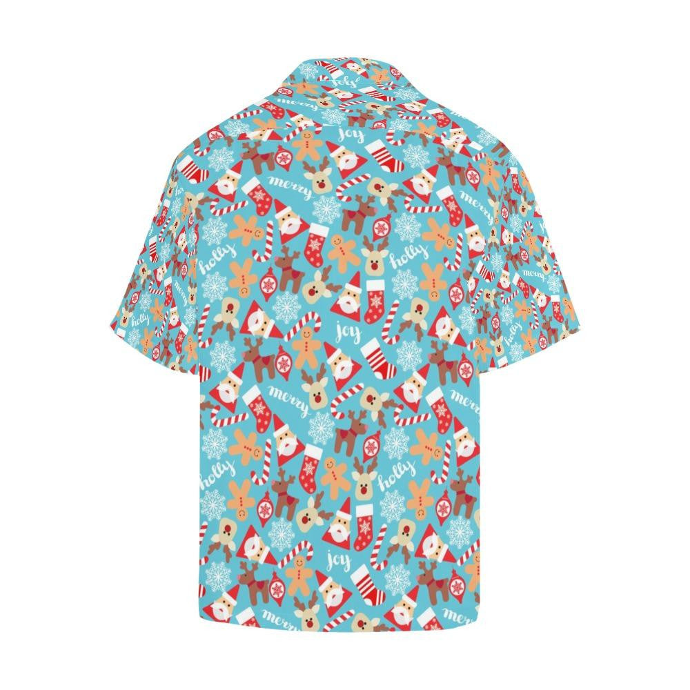 Cute Santa Reindeer And Sock Pattern Christmas Themed Hawaiian Shirt, Hawaiian Shirt Gift, Christmas Gift.