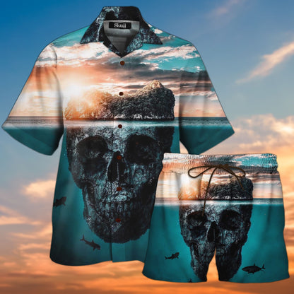 Sunset Skull Deep Crazy Ornamental Hawaiian Shirts, Hawaiian Shirt Gift, Christmas Gift