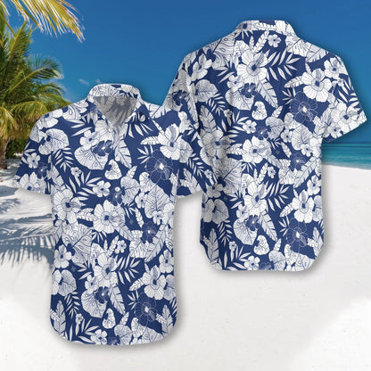Floral Flower Midnight Blue And White Design Hawaiian Shirt, Hawaiian Shirt Gift, Christmas Gift