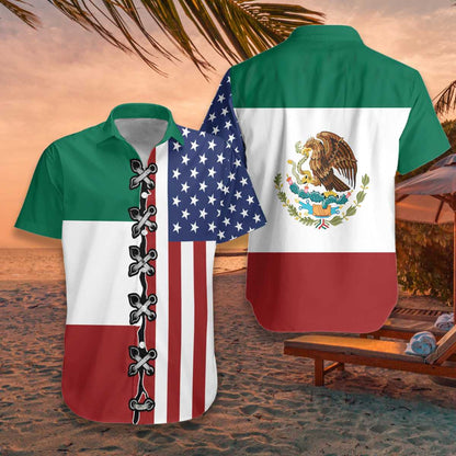 Love Freedom American Mexico Flag Design Hawaiian Shirt,Hawaiian Shirt Gift, Christmas Gift
