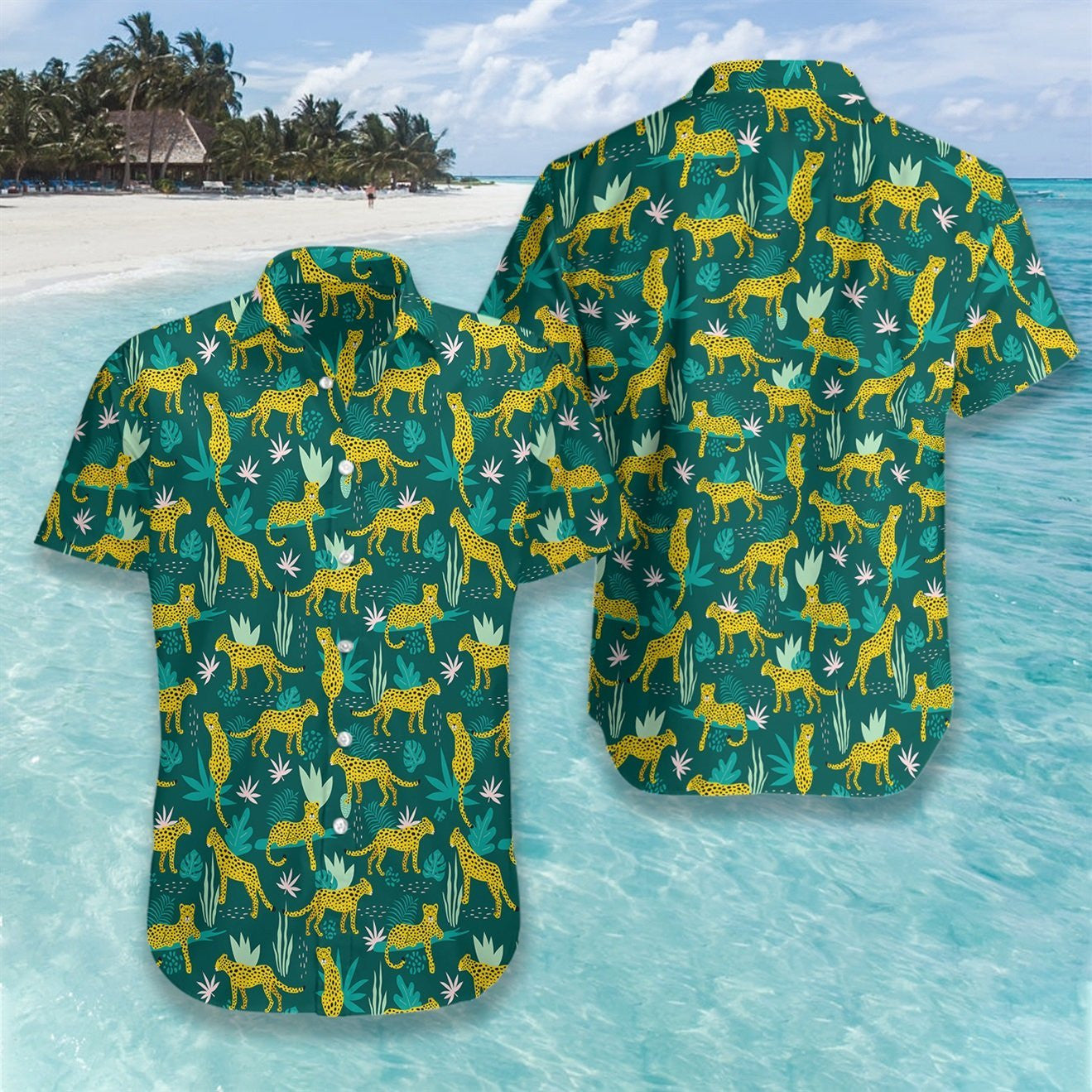 Leopards And Tropical Leaves Pattern Hawaiian Shirt, Hawaiian Shirt Gift, Christmas Gift