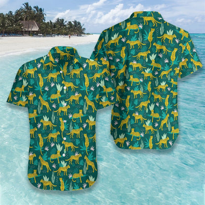 Leopards And Tropical Leaves Pattern Hawaiian Shirt, Hawaiian Shirt Gift, Christmas Gift