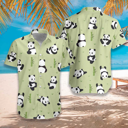 Panda Leaf On Medium Sea Green Design Hawaiian Shirt, Hawaiian Shirt Gift, Christmas Gift