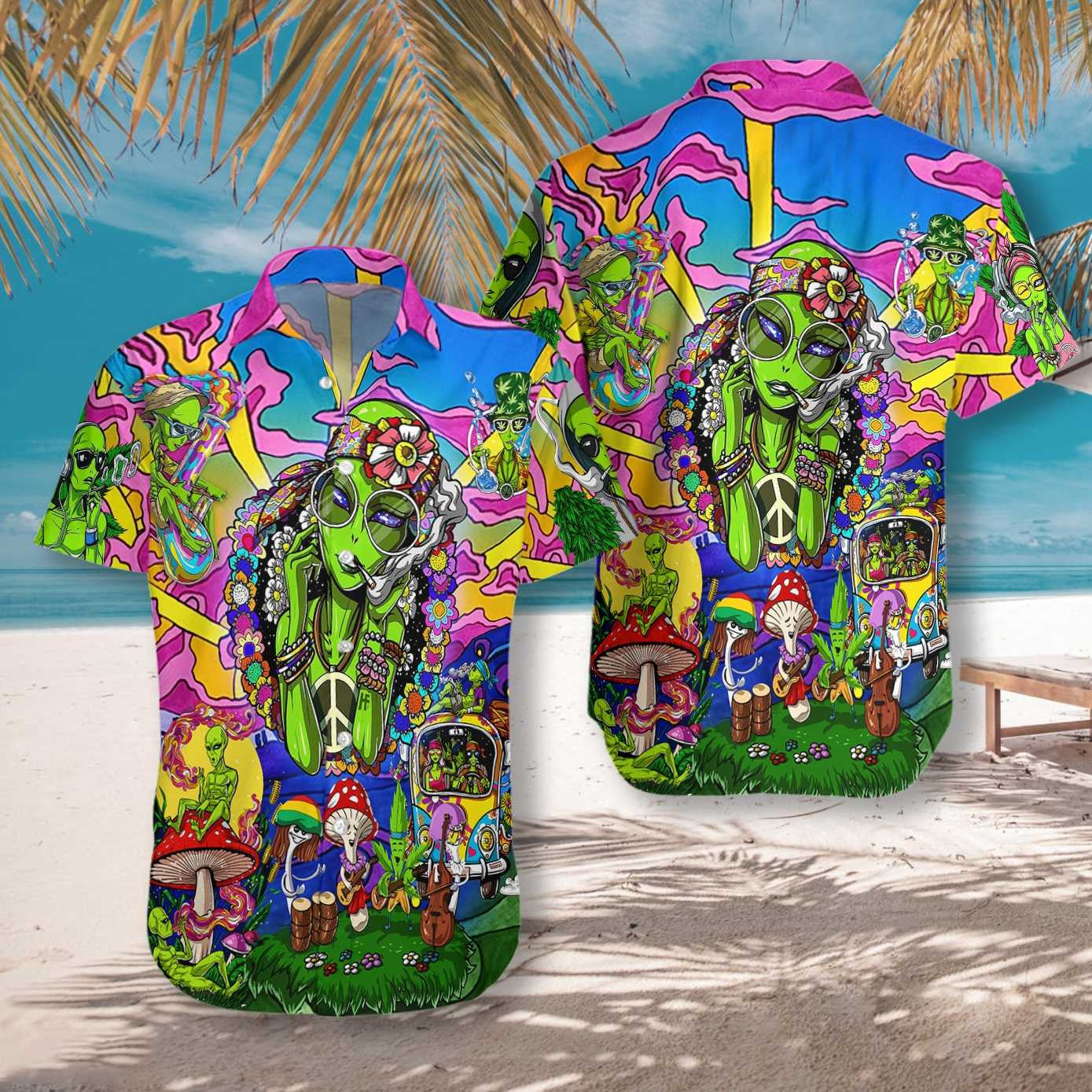 Hippie Alien Colorful Design Impressive Pattern Hawaiian Shirt,Hawaiian Shirt Gift, Christmas Gift