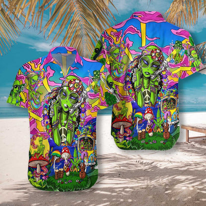 Hippie Alien Colorful Design Impressive Pattern Hawaiian Shirt,Hawaiian Shirt Gift, Christmas Gift
