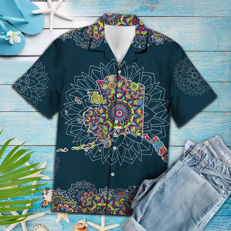 Awesome Map Of Alaska Mandala Flower Patchwork Pattern Hawaiian Shirt, Hawaiian Shirt Gift, Christmas Gift
