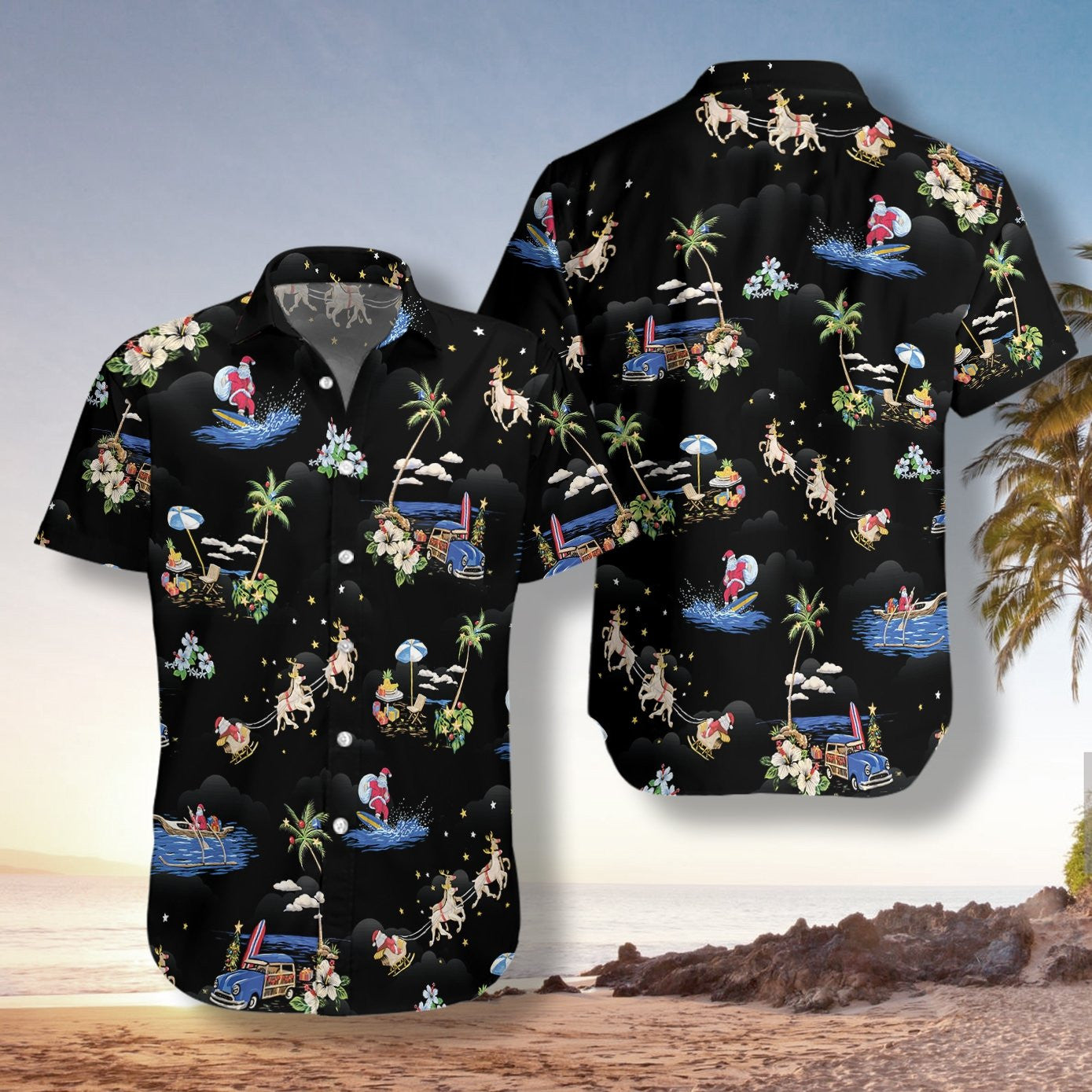 Merry Christmas Santa Claus Dark Blue Pattern Design Hawaiian Shirt, Hawaiian Shirt Gift, Christmas Gift