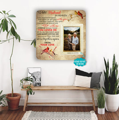 Husband in heaven Memorial Picture Frame - Keepsake Plaque That Holds a custom Photo - Sympathy Gift to Tribute The Loss of a Loved One