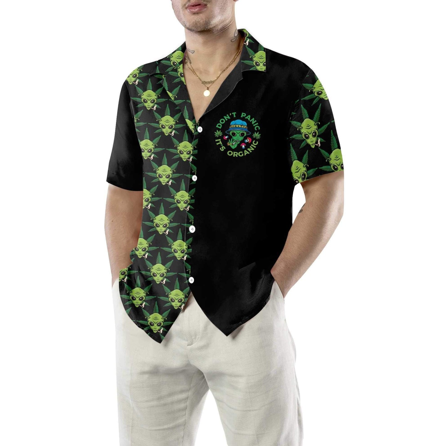 Funny Alien Organic Marijuana Design Hawaiian Shirt,Hawaiian Shirt Gift, Christmas Gift