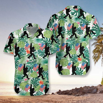 Shadow Of Bigfoot Tropical Hold USA Flag Hawaiian Shirt, Hawaiian Shirt Gift, Christmas Gift