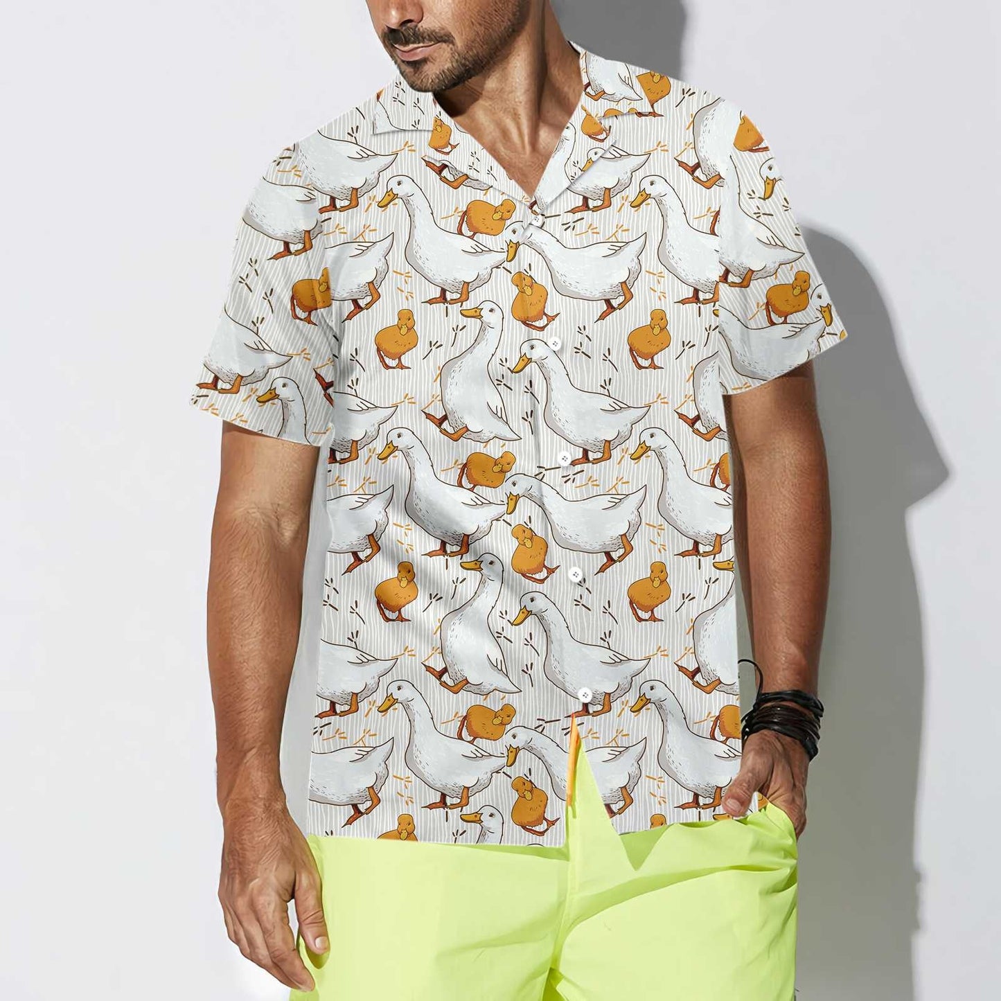 Cartoon Duck Yellow And White Design Hawaiian Shirt, Hawaiian For Gift