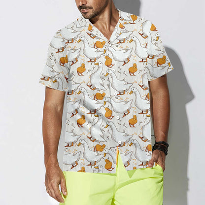Cartoon Duck Yellow And White Design Hawaiian Shirt, Hawaiian For Gift
