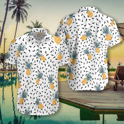 Pineapple Pattern White Theme Beautiful Design Hawaiian Shirt,Hawaiian Shirt Gift, Christmas Gift