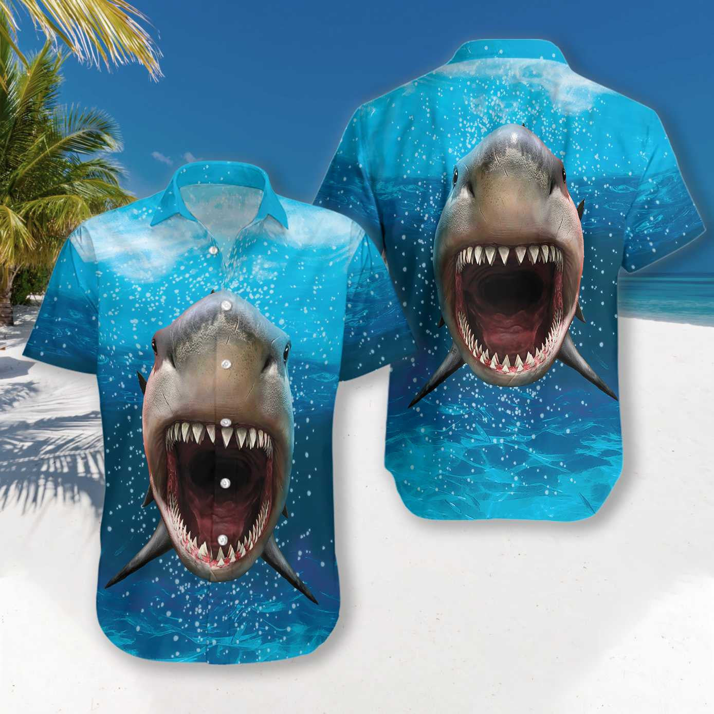 Ocean Life Of Shark Mouth Design Hawaiian Shirt,Hawaiian Shirt Gift, Christmas Gift