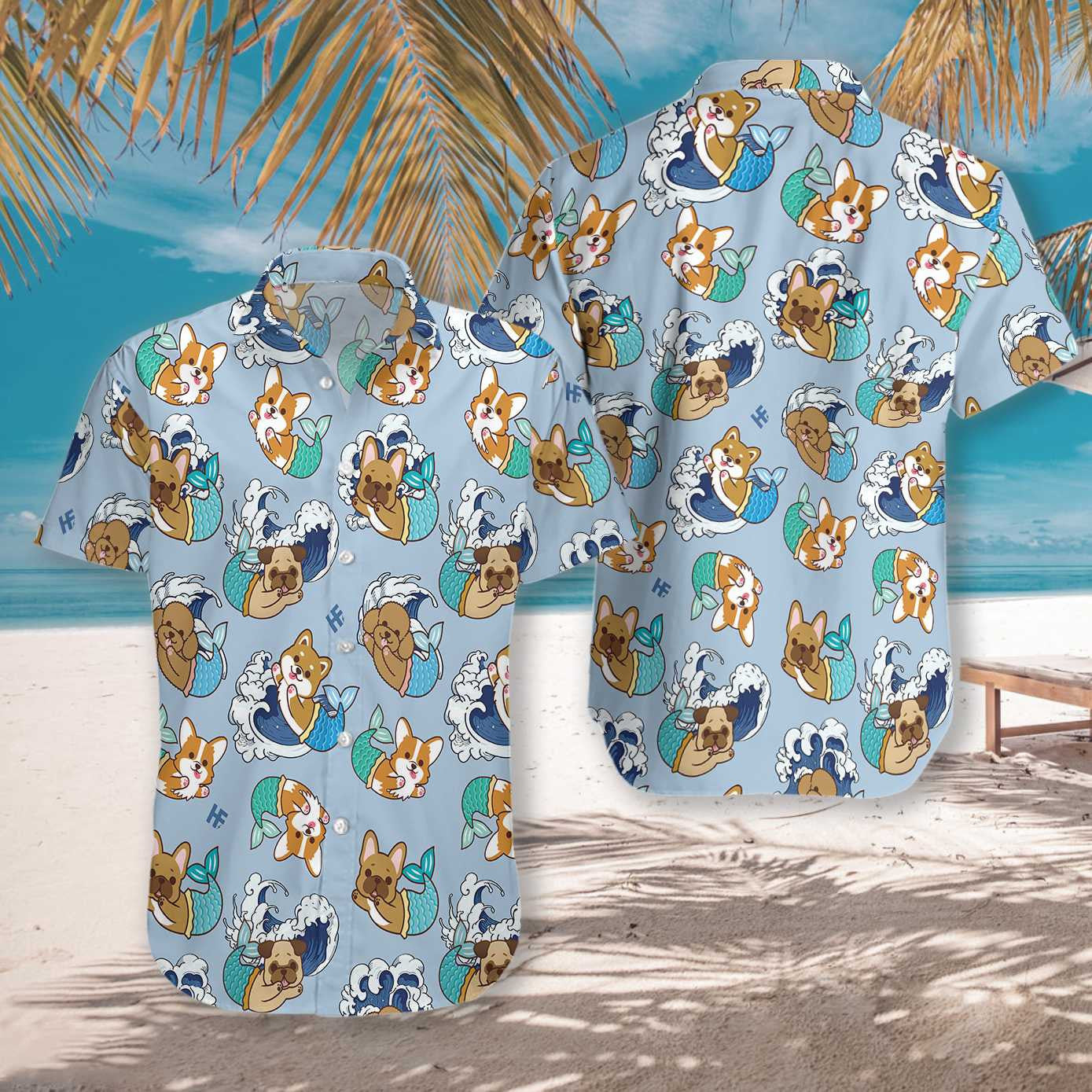 Dog Mermaid And Wave Pattern Blue Design Hawaiian Shirt, Hawaiian Shirt Gift, Christmas Gift