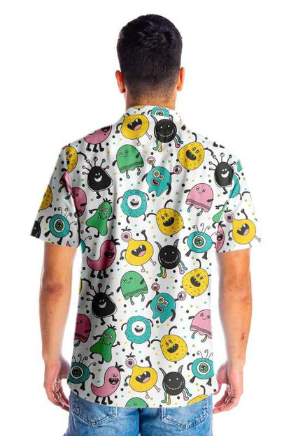 Funny Monsters On Polka Dots Dramatic Hawaiian Shirt,Hawaiian Shirt Gift, Christmas Gift
