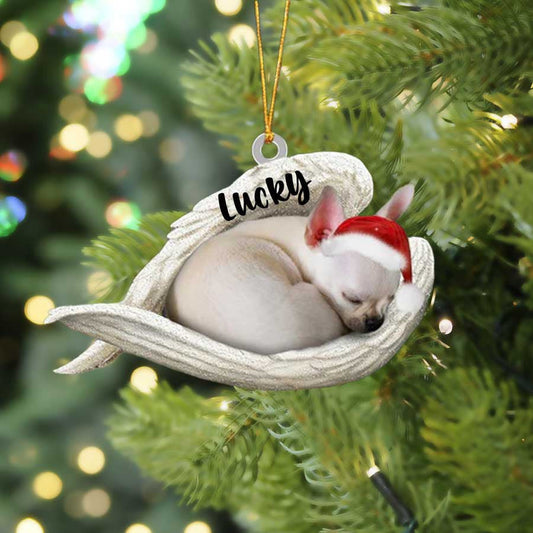 Black Chihuahua Sleeping Angel Christmas Flat Acrylic Dog Ornament Memorial Dog Gift, Christmas Gift, Christmas Decoration