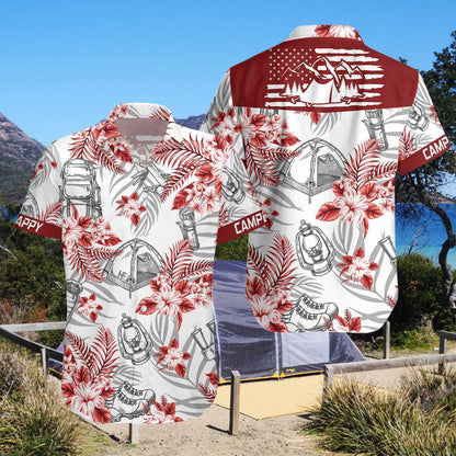 Black And Red Happy Camper Hawaiian Shirt, Hawaiian Shirt Gift, Christmas Gift