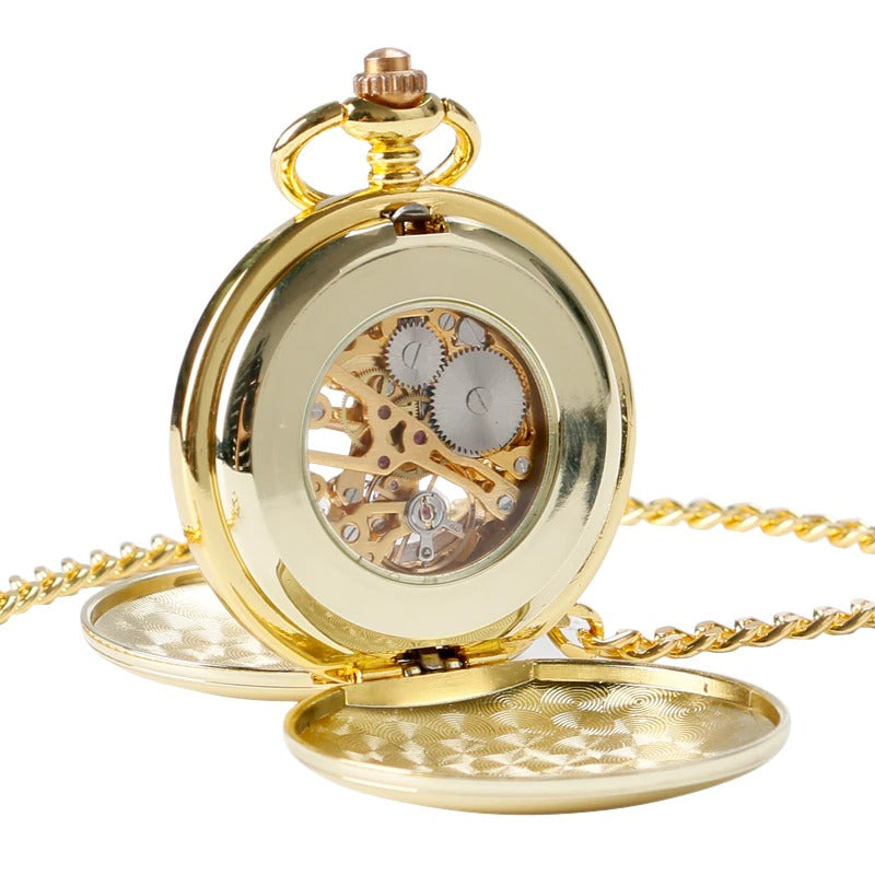 Christmas Gift Smooth Mechanical Pocket Watch Full Luxury Gold Color Men Women Stylish Retro