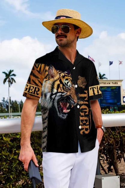 Angry Tiger Skin On Black Background Design Hawaiian Shirt, Hawaiian Shirt Gift, Christmas Gift
