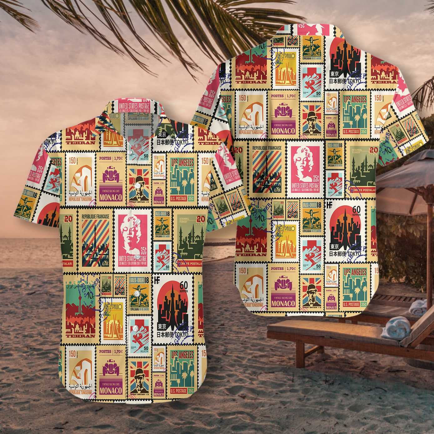 Stamps Cities World Vintage Travel Lovely Design Hawaiian Shirt, Hawaiian Shirt Gift, Christmas Gift