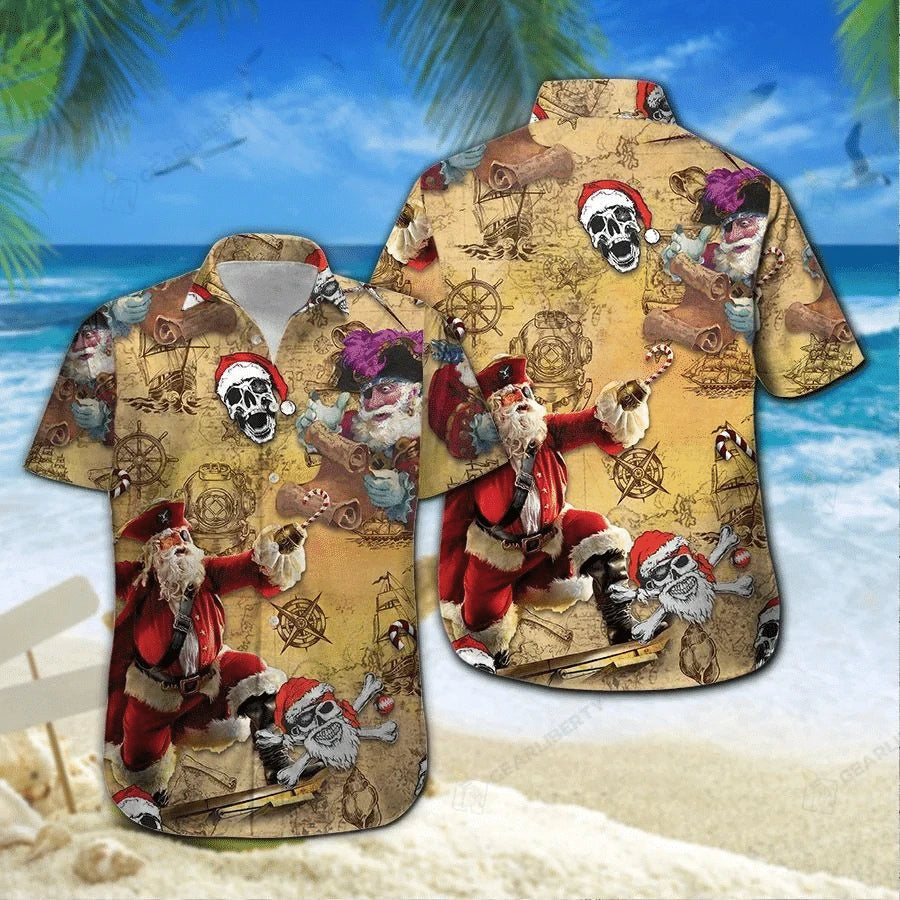 Cool Pirate On Christmas Design Hawaiian Shirt,Hawaiian Shirt Gift, Christmas Gift