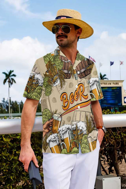 Drinking Beer And Leaves Pattern Hawaiian Shirt,Hawaiian Shirt Gift, Christmas Gift