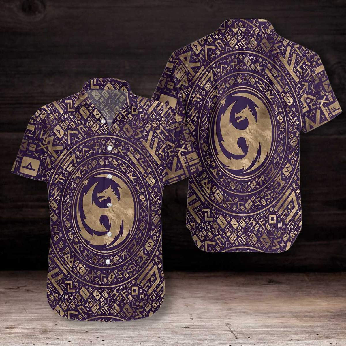 Dragon Symbol Nordic Style Pattern Hawaiian Shirt,Hawaiian Shirt Gift, Christmas Gift
