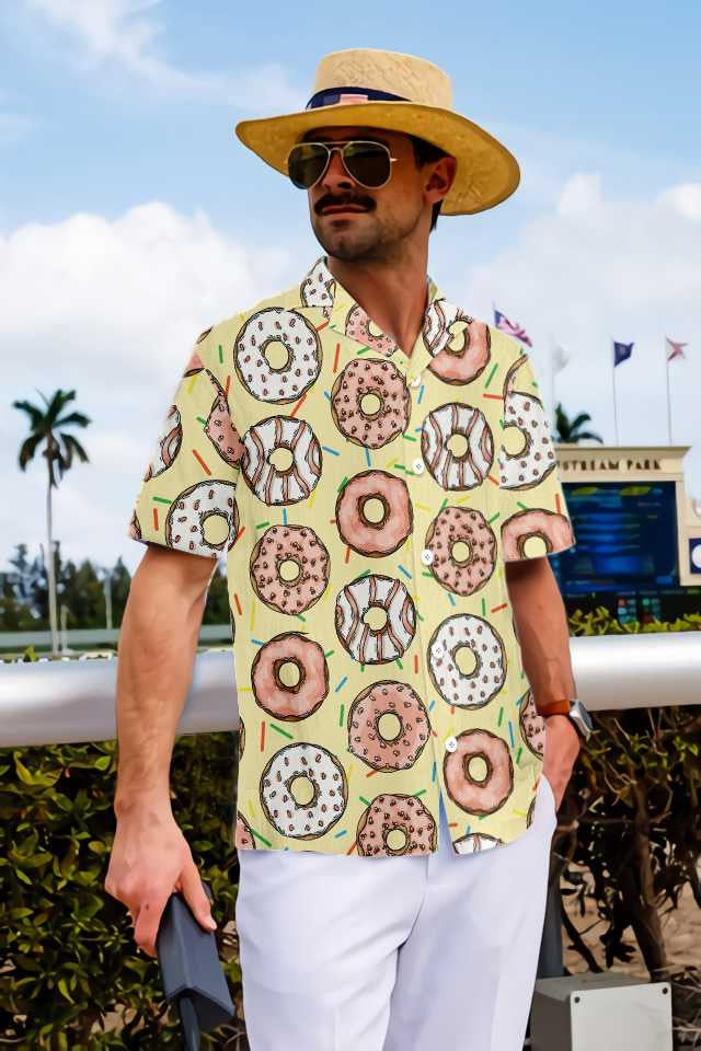 Donut Is My Life On Light Yellow Design Hawaiian Shirt, Hawaiian Shirt Gift, Christmas Gift