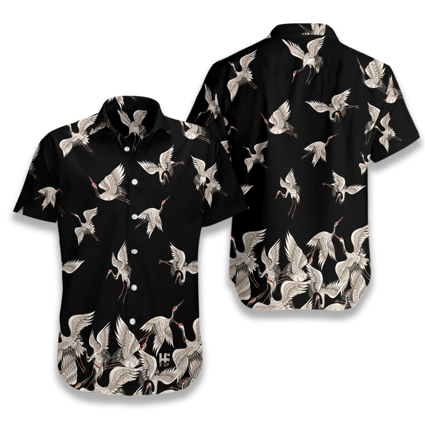 Black And White Design Hawaiian Shirt Oriental Red Headed Crane, Hawaiian Shirt Gift, Christmas Gift