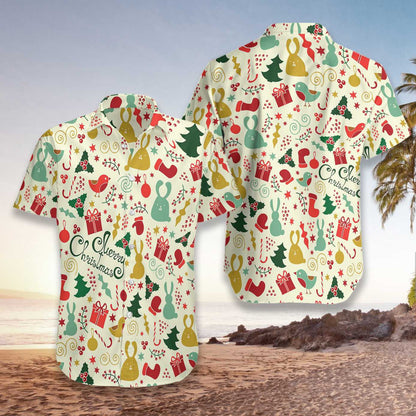 Merry Christmas On White Background Pattern Hawaiian Shirt,Hawaiian Shirt Gift, Christmas Gift