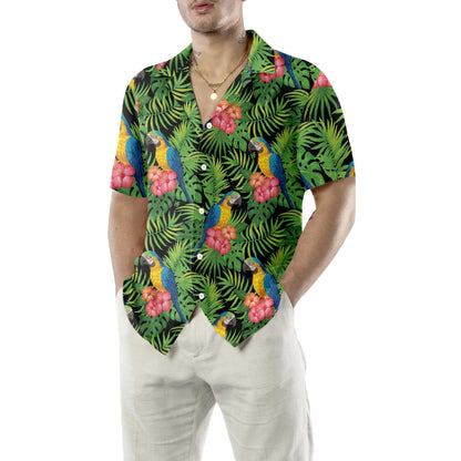 Spring Season Parrots Hibiscus And Palm Leaves Hawaiian Shirt, Hawaiian Shirt Gift, Christmas Gift