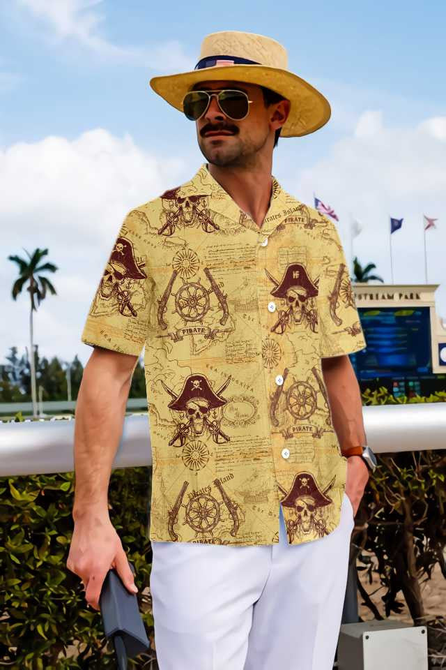 Special Skull Pirates Of The Ancient Sea Map Hawaiian Shirt, Hawaiian Shirt Gift, Christmas Gift