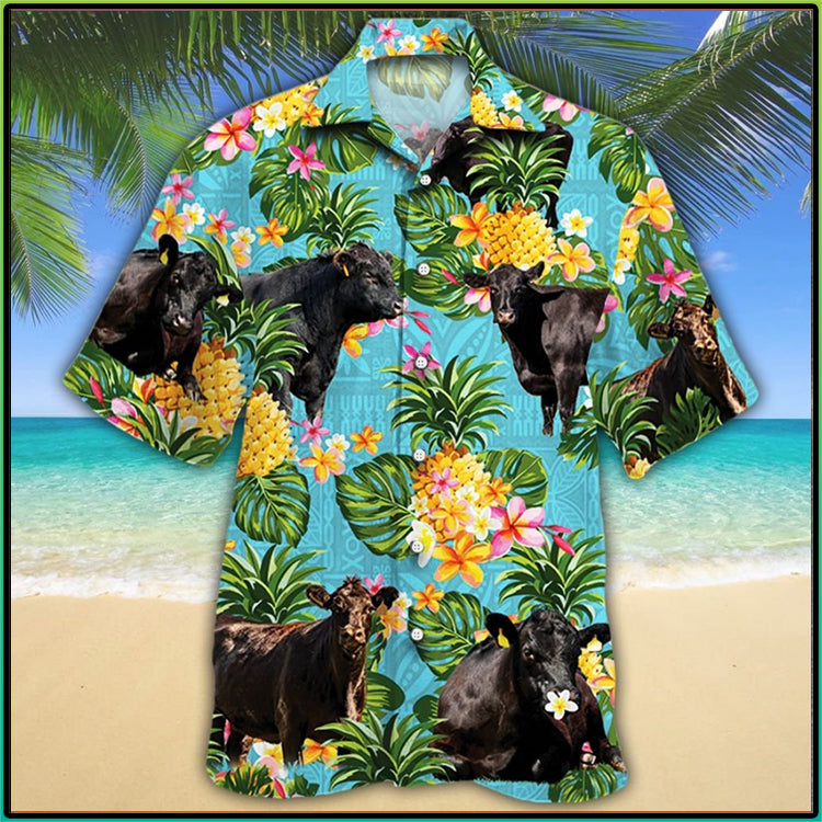 Black Angus Cattle Pineapple Hawaiian Shirt,Hawaiian Shirt Gift, Christmas Gift