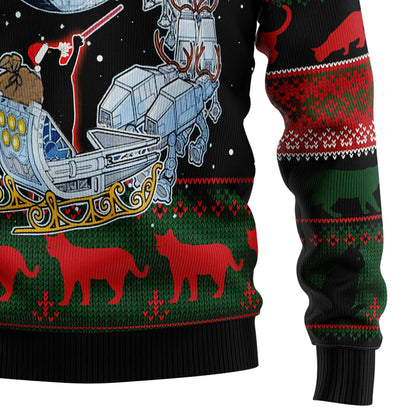 Black Cat Sleigh To Death Star Ugly Christmas Sweater , Christmas Ugly Sweater,Christmas Gift,Gift Christmas 2024