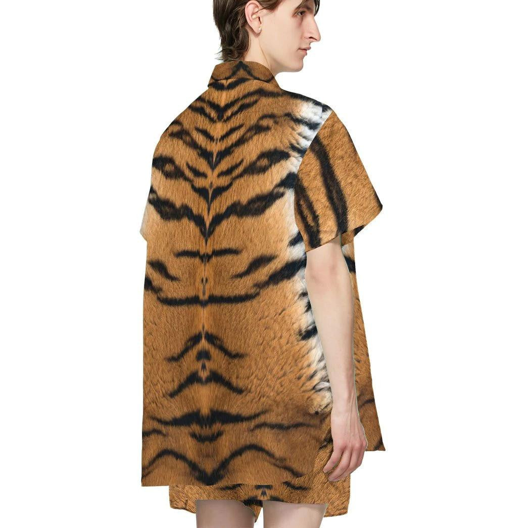 Gearhumans Tiger Skin Design With Black Stripes Hawaiian Shirt, Hawaiian Shirt Gift, Christmas Gift
