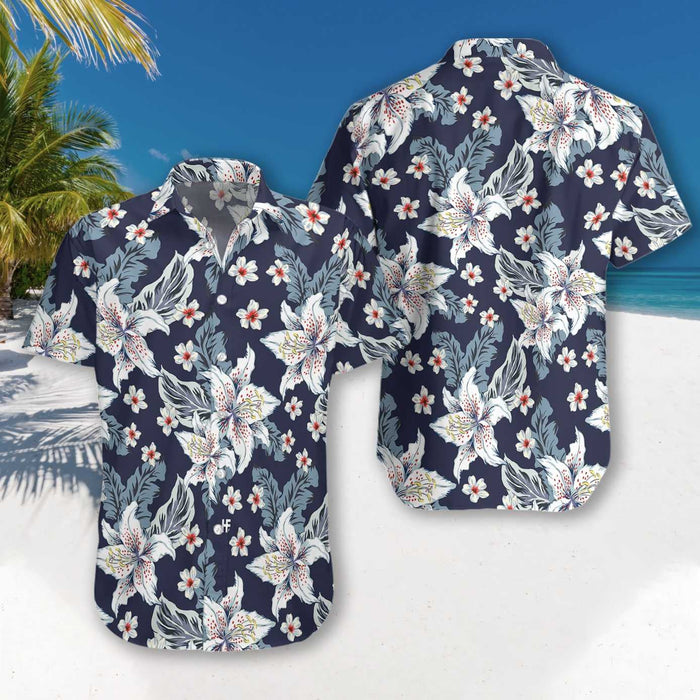 White Floral Flower 02 Design Hawaiian Shirt, Hwaiian For Gift