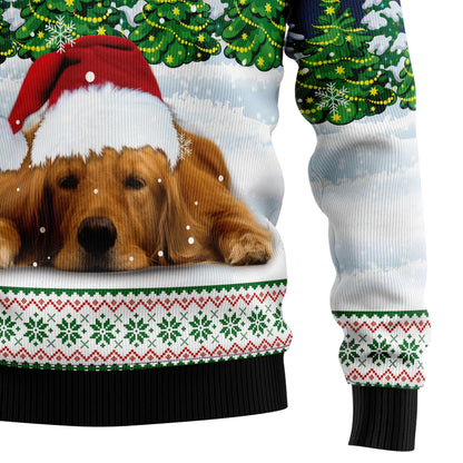 Dreaming Golden Retriever Under Snow Ugly Christmas Sweater,Christmas Ugly Sweater,Christmas Gift,Gift Christmas 2024