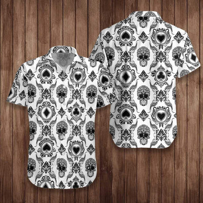 Casino And Black Skull Pattern Hawaiian Shirt, Hawaiian For Gift