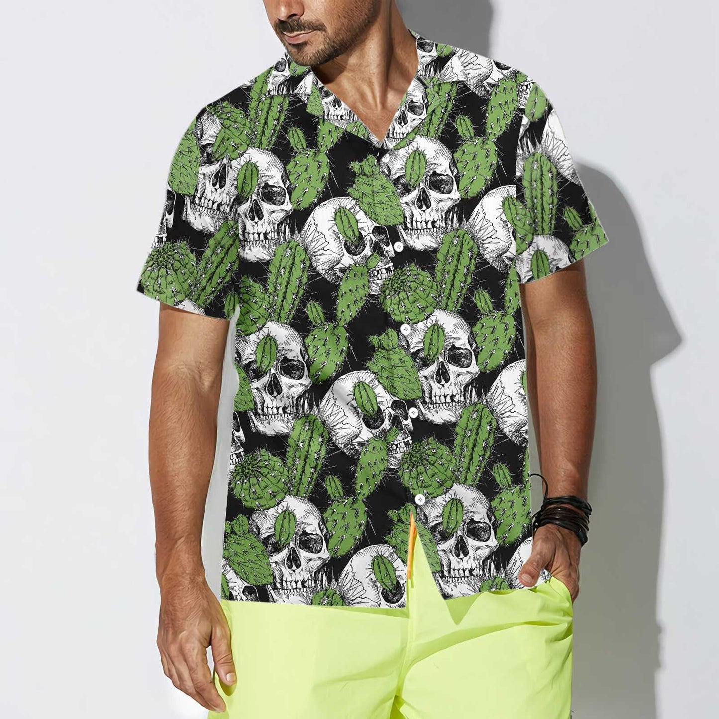 Cactus Skull On Black Design Hawaiian Shirt, Hawaiian Shirt Gift, Christmas Gift