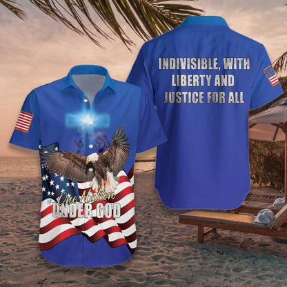 Flying Eagle One Nation Under God Design Hawaiian Shirt, Hawaiian Shirt Gift, Christmas Gift