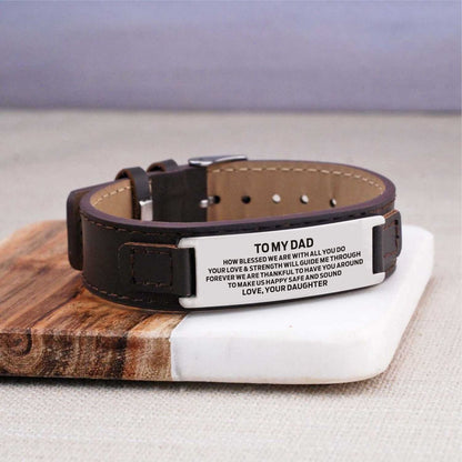 Daughter To Dad - We Are Thankful To Have You Men's Leather Bracelet
