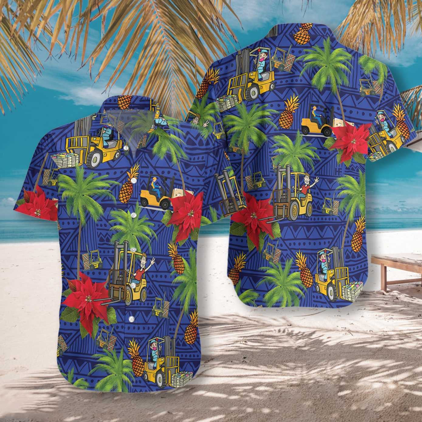 Forklift Life On Medium Blue Design Hawaiian Shirt,Hawaiian Shirt Gift, Christmas Gift