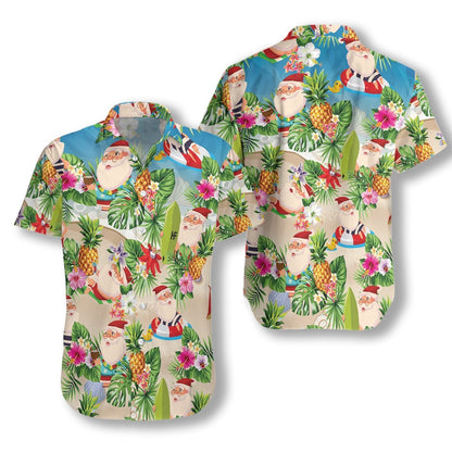 Pineapple And Santa Claus On Beach Happy Moment Hawaiian Shirt, Hawaiian Shirt Gift, Christmas Gift