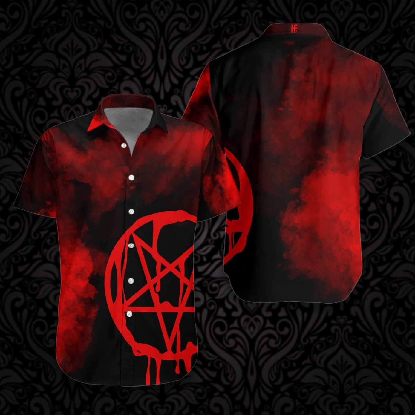 Pentagram Satanic Goth Gothic Black And Red Pattern Hawaiian Shirt, Hawaiian Shirt Gift, Christmas Gift