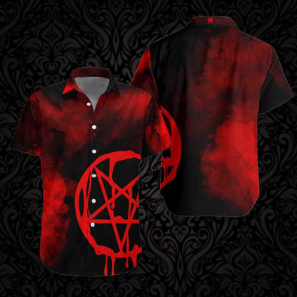 Pentagram Satanic Goth Gothic Black And Red Pattern Hawaiian Shirt, Hawaiian Shirt Gift, Christmas Gift